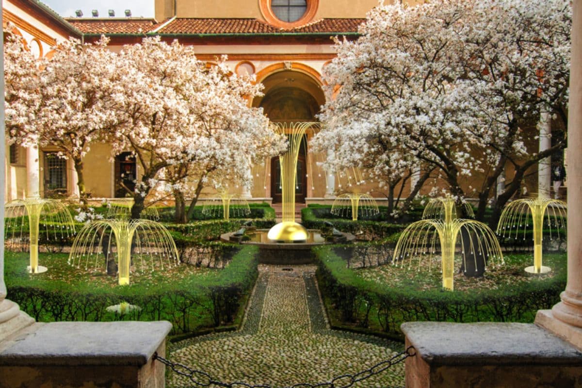 Lampadario in vetro di Murano in allestimento espositivo