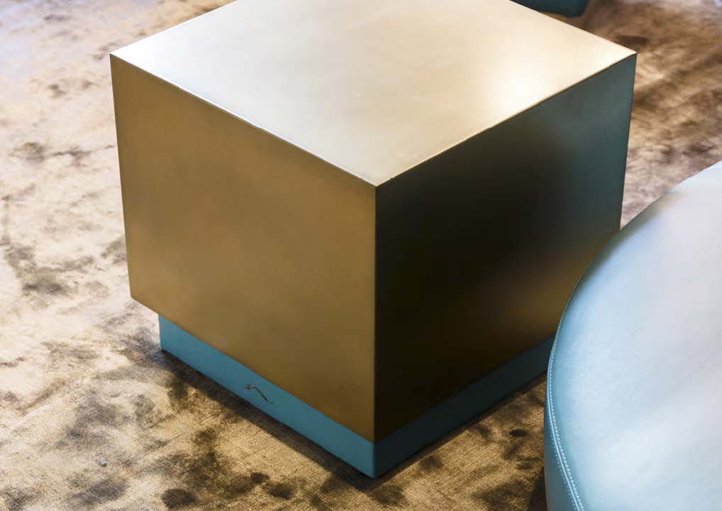 Burnished brass cube side table